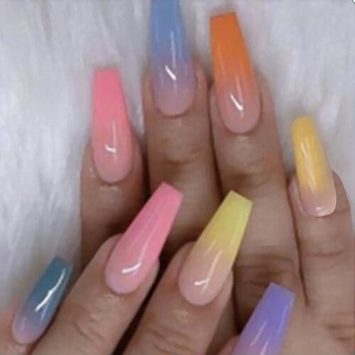 20Pcs Extra Long Ballerina Coffin Press On False Nails Gradient Glossy Full Cover Artificial Art False Nails For DIY Nail Salon