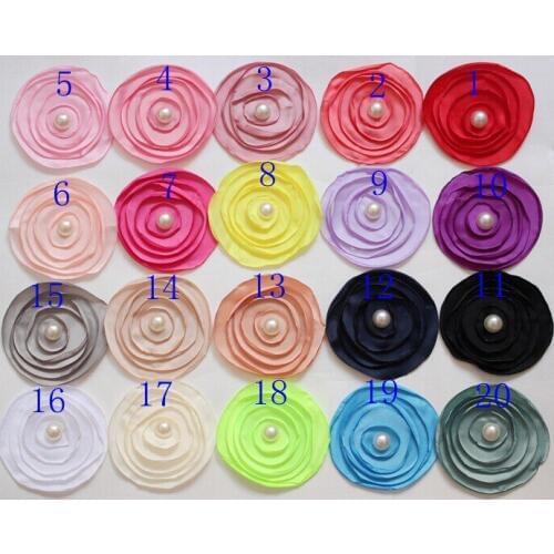 2017 New Arrival 3" Curly Chiffon Fabric Flower Chic Multilayers Pearl Flowers Hair Accessories 15Colors 30pcs/lot