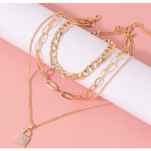 2020 CZ Zircon Lock Necklaces for Women Men Hip Hop Gothic Gold Color Multilayer Pendant Necklace Fashion Jewelry Wedding Gifts