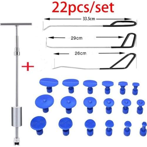 22Pcs/Set Slide Hammer T Bar Puller Tool Auto Car Dent Remover Repair Tools Blue Dent Puller Tabs Hook Rods Kits
