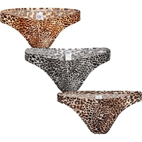 3PCS/Lots Sexy Gay Thongs G-trings Jockstrap Leopard Printed Men Underwear U-convex Pouch T-back Thongs Cueca Tanga Panties 2XL