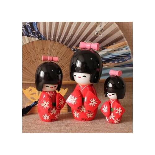 3pcs New New cherry blossom Cute Handmade Oriental Japanese Pink Red Kokeshi Girls Wooden Dolls 12cm 10cm 8cm
