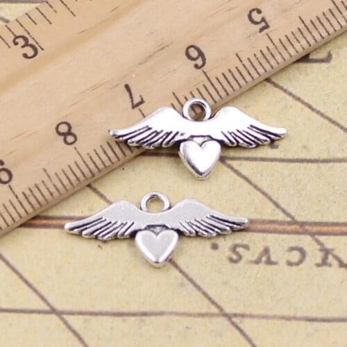 40pcs Charms Heart Wings 10x23mm Antique Silver Pendants Making DIY Handmade Tibetan Silver Finding Jewelry For Bracelet