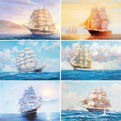 EverShine Diamond Mosaic Ship Cross Stitch Diamond Embroidery Full Square Drill Landscape Picture Of Rhinestones Sea Wall Art