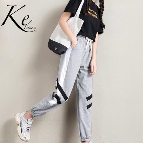 KE autumn new womens stitching color contrast leopard print street shooting all-match casual pants women