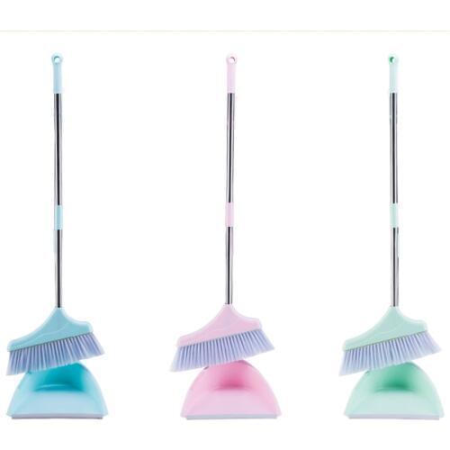 Household Cleaning Tools Stainless Steel PP Plastic Broom Combination Soft Hair Clean and Dustless Broom Dustpan Suit
