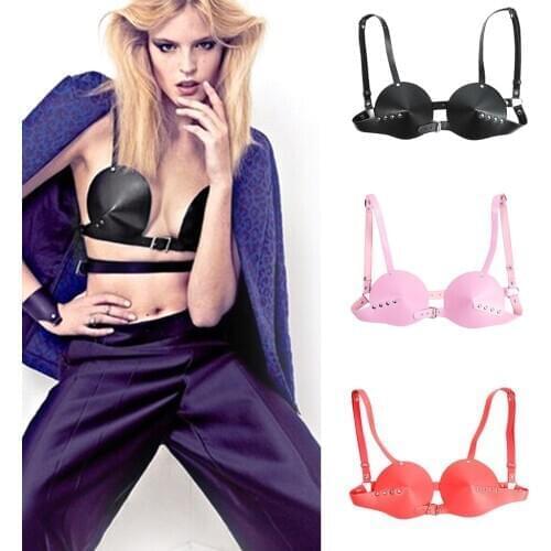 PU Leather Cup Bra Buckled Adjustable Lingerie Body Harness Clubwear Night club women sexy cool costume