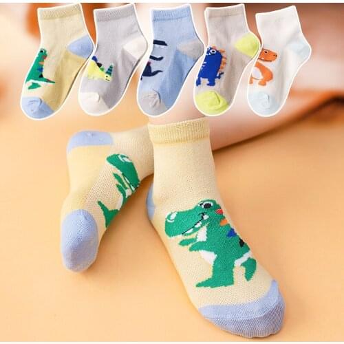 Childrens socks spring and autumn pure cotton thin section cute dinosaur boat socks boy baby tube socks breathable socks