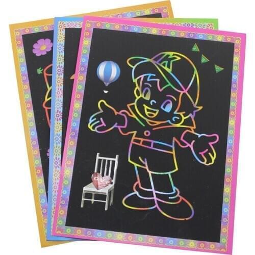 DIY Scraping Drawing Card Single Side Use Children Painting Learning Scratch Card Paper with Wooden Pen Learning Scratch Book