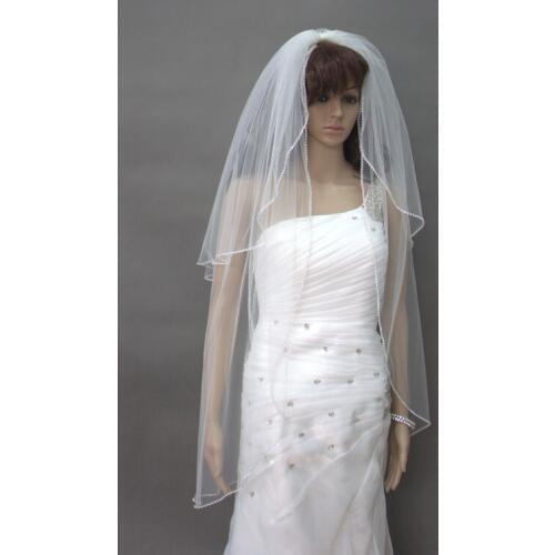 2 layer rhinestone rope edge veil waltz vail bride wedding veil two tier ivory/white veils length 100x60cm