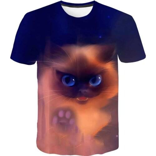 For Girl Boy Tee shirt Unisex Baby Summer T Shirt Cartoon Printed Cat Animal Tops Kid Children Casual Clothing polyester T-shirt