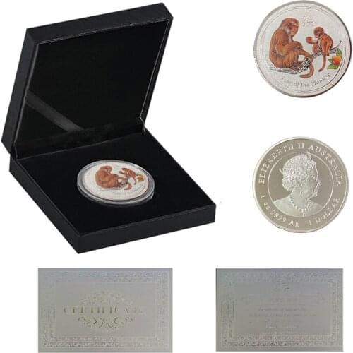 The YEAR Of Monkey Silver Commemorative Metal Coin Elizabeth II Cute Animal W/ Luxury Box