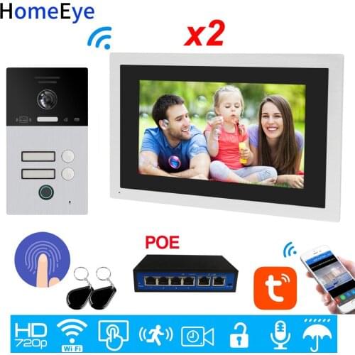WiFi Video Intercom IP Video Door Phone TuyaSmart App Remote Unlock Code Keypad+RFID Card+Fingerprint Home Access Control 2 Apar