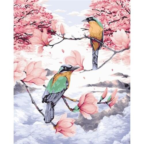 Plum Blossom Magpie Animal DIY Drawing Painting by Numbers Lage Size Picture on Wall Decoration Children Gift 40x50 50x65cm