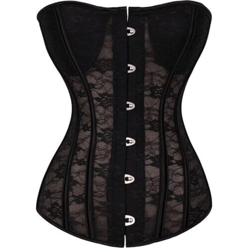 Overbust Corset Sexy Lace Plus Size Erotic Zip Floral Women Bustier Corset Lingerie Tops Brocade Victorian Fashion DropShipping