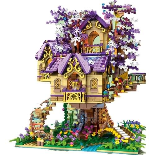 Creative Expert Cherry Tree House Model Building Blocks With Light Flowers Figures DIY Assembly Bricks Toys for Children Gifts