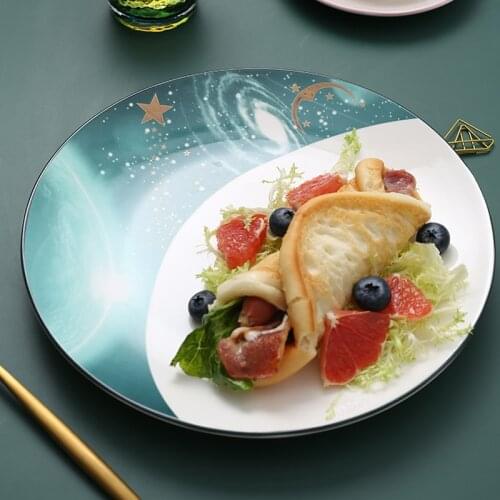 Nordic 10 Inch Round Ceramic Plate Art Underglaze Starry Plate Household Ceramic Steak Dinner Plate Dining Table Tableware