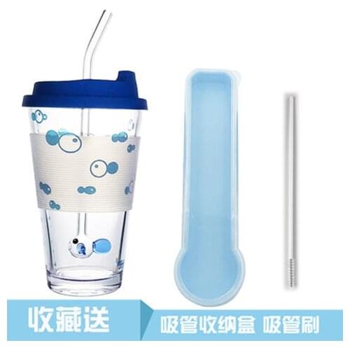 480ml Bubble Puffing Small Fish Straw Cup Super Cute Glass Water Cup In Summer Students Strange Cup