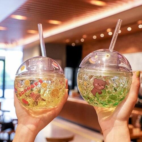 Earth Shape Cup Creative Fashion Reusable Spherical Cold Drink Plastic Cup Tea Mug Student Drink Cup double layer gel interlayer
