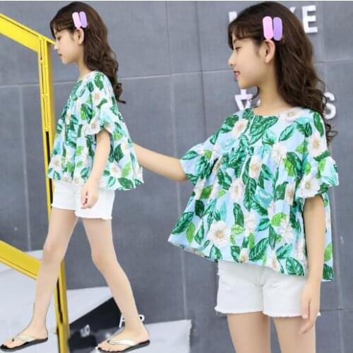 Summer Clothes for Girls Short Sleeve Flowe T Shirt + Shorts 2 PCS Sets Teen Baby Girls Outfits Fashion Childrens Clothing