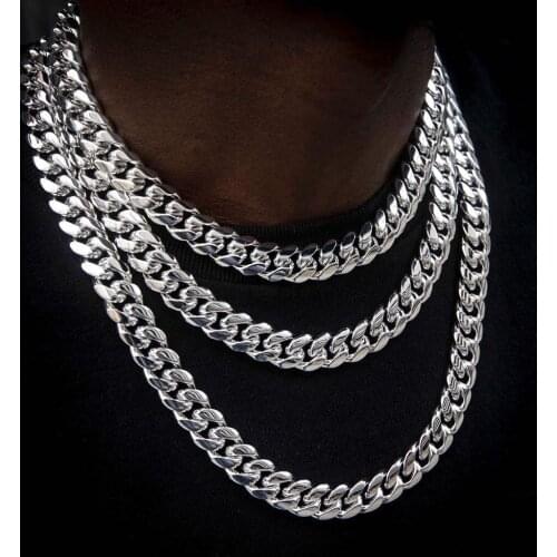 Miami Curb Cuban Link Chain Necklace for Men Women Smooth Encryption Polishing Basic Punk Stainless Steel Tone Charm Franco Gift