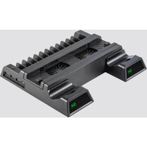 MAYITR 1pc Portable Durable Fan Cooling Vertical Stand Multi-functional Double Charger Dock For PS4/Pro/Slim Controller