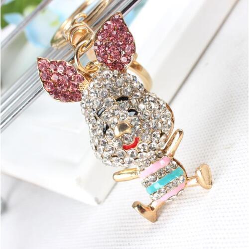 Lovely Pig Ear Keyring New Fashion Cute Rhinestone Crystal Charm Purse Bag Car Key Chain Gift Dazzlingly Beautiful Animal