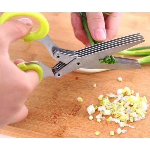 Multi-functional Stainless Steel Kitchen Knives 5 Layers Scissors Sushi Shredded Scallion Cut Herb Spices Scissors Cooking Tools