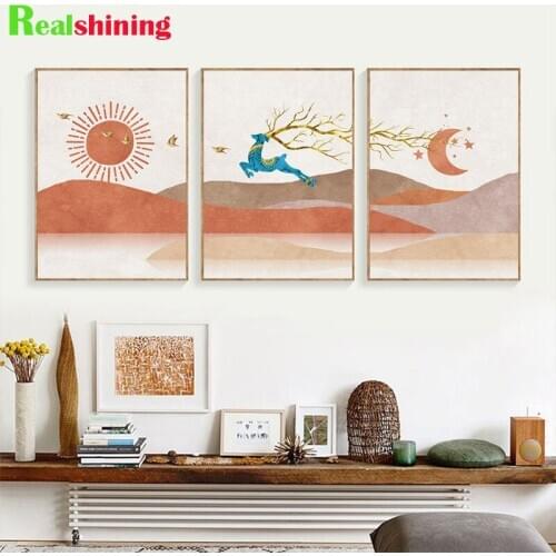 DIY square round Diamond Painting Mosaic Abstract Landscape Sun and Moon Scene Boho Diamond Embroidery 5d Cross Stitch N1667