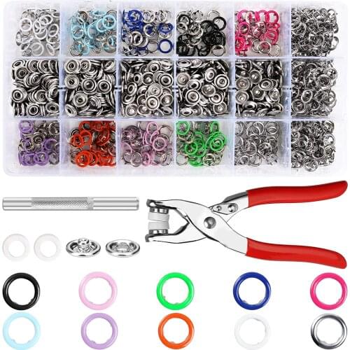 150/200 Sets Snap Fasteners Kit Tool, 9.5mm Metal Snap Buttons Rings with Fastener Pliers Press Tool Kit for Clothing Sewing 10