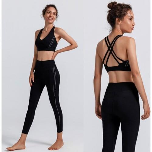 New European And American Reflective Night Running Shockproof Gathering Women Bra Hip Lifting Peach Pant Sport Yoga Fitness Suit