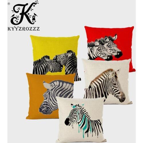 Hand Painted Colorful Zebra Cushion Cover Linen Family Feeling Sofa Car Seat Stripe Decoration Throw Pillowcases Hughes Cousins