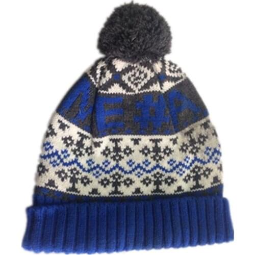 Cartoon thick Cashmere jacquard Wind Hats Knitting matching Cap Winter Soft Warm Ear protection Fleece Lining Beanies with Pom