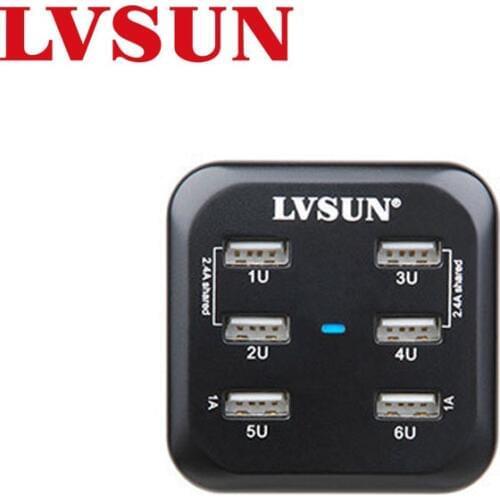 LVSUN Universal Adapter 34W 6 USB Port USB Wall Charger With Optional EU US UK AU Plug for Mobile Phone iPhone 4s 5 5s 6 LS-6US
