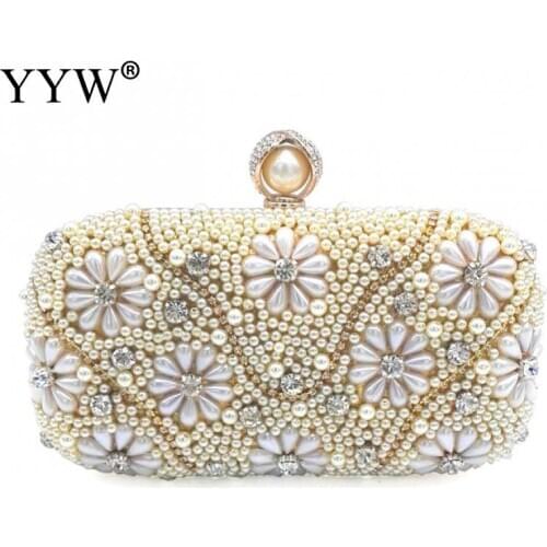 Evening Bag Plastic Pearl Flower Pattern European And American Fashion All-Match Clutch Bag With Chain Gold And Silver Color Bag