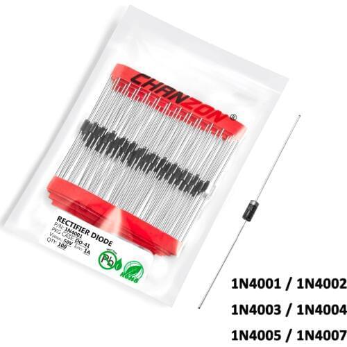 100pcs Rectifier Diode 1A DO-41 (DO-204AL) Axial 1N4001 1N4002 1N4003 1N4004 1N4005 1N4007 50V 100V 200V 400V 600V 1000V 1N IN