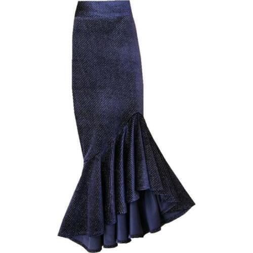 Plus size 4XL!autumn winter sequined velvet mermaid skirt women high waist package hip ruffles trumpet skirt