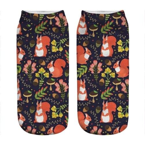 Womens socks kawaii Squirrels and flowers Printed Socks Woman harajuku Happy Funny Novelty cute girl gift Socks for women