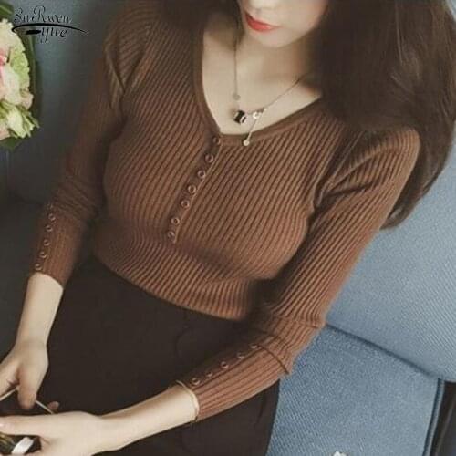 Autumn and Winter 2021 New Clothes Fashion Sweater Women V-neck Knitted Pullover Slim Long Sleeve Bottoming Shirt Women 16290