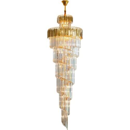 Gold/Black Large Chandeliers For Staircase Luxury Spiral Crystal Luminaire Villa Hotel Decor Indoor Lighting Long Hanging Lights