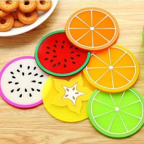 100Set 6Pcs/Set Fruit Coaster Colorful Silicone Tea Cup Drinks Holder Mat Placemat Pads SN3490