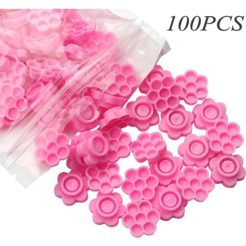100Pcs Flower Beauty Eyelash Extension Glue Cup Delay Cup Grafting Eyelash Tool Tattoo Adhesive Pigment Cups