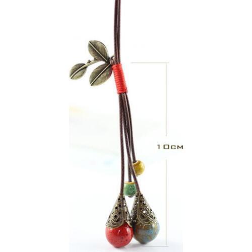 12 Pieces/Lot Long Beads Pendants Necklace Ceramic Water Drop Pendant Vintage Choker Rope Sweater Chain Women Jewelry Wholesale