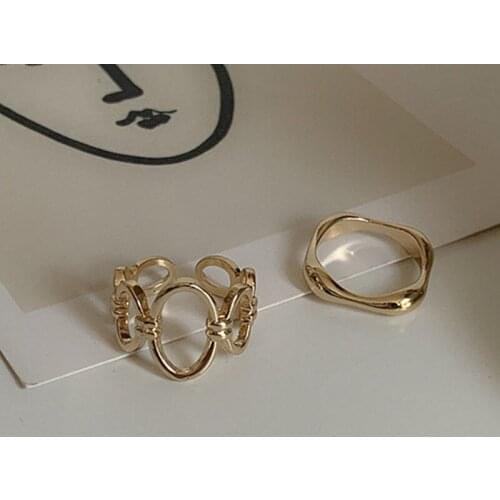 2 Pcs Ring Set Hollow Out Opening Ring Creative Elegant Couple Rings for Women Party Valentines Gift Statement Geometry Jewelry