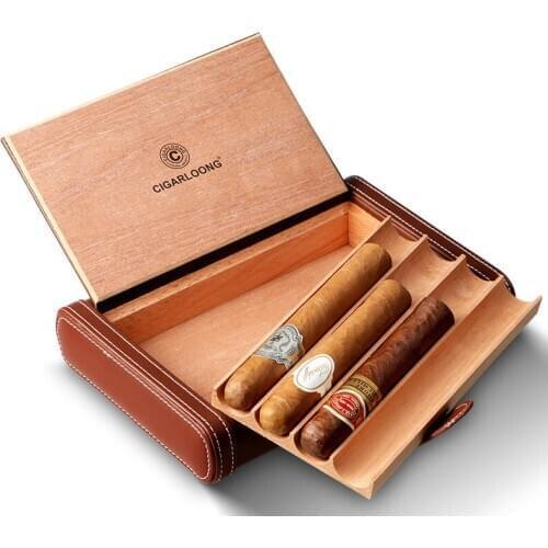 4 sticks Brown Cigar Case Humidor mellow Cedar wood Fashion Portable Storage Box High-end business Gifts For Father
