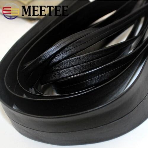 5/10M Meetee 4-50mm Black Soft Flat Leather Cord Ribbon Rope DIY Craft Necklace Bracelet Jewelry for Clothes Bags Edge Material
