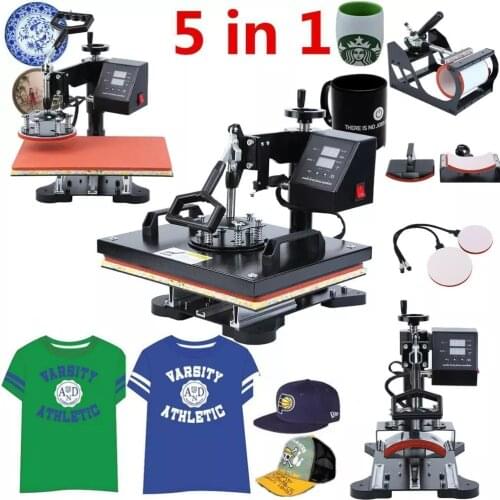 12" x 15" Heat Press Machine Swing Away Sublimation Printing 5 in1 Combo Heat Transfer Design for T-Shirt Hat Cap