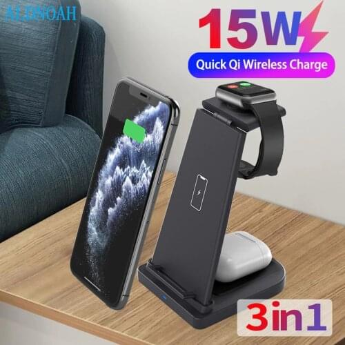 15W 3 in 1Wireless Charger For iPhone 13 12 11 X Airpods pro iwatch 6 5 4 Fast Charge Wireless Charge Stand For Samsung S21 S20
