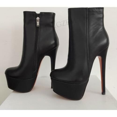 BERZIMER Women Platform Ankle Boots Genuine Leather Booties Botas Mujer Chaussures Femme Ladies Black Shoes Woman Size 37 38 40