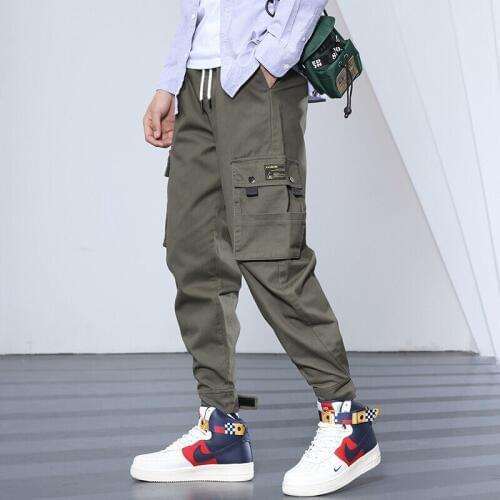 Mens Harem Cargo Pants Drawstring Big Pockets Casual Trousers Plus Size Loose Cotton Sports Climbing Hiking Overalls Sweatpants